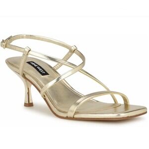 Nine West Size 7.5 Gold Strappy Kitten Heel Sandals Hela‎ Women